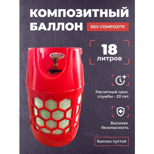 Баллон пропановый полимерно-композитный 18 л. (Пропановый) красный