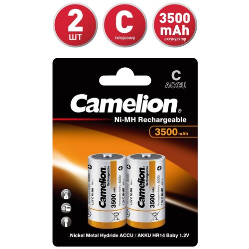 Аккумулятор Ni-Mh 3500 мА·ч 1.2 В Camelion NH-C3500, в упаковке: 2 шт. аккумулятор ni cd 300 ма·ч 1 2 в camelion nc aaa300 в упаковке 2 шт