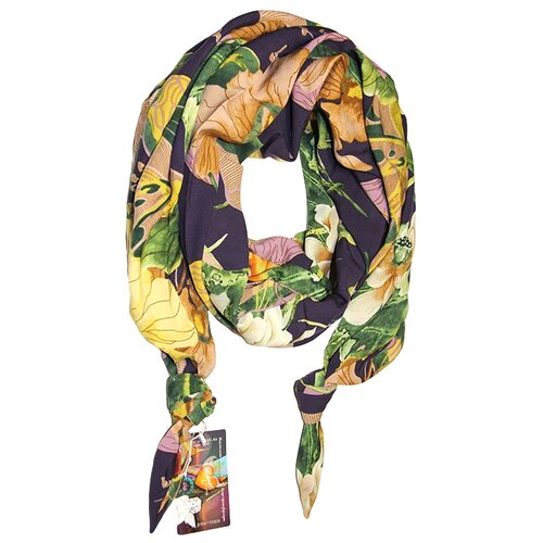 фото Шарф женский весенний, вискоза, шёлк, фиолетовый, двойной шелковистый шарф-долька оланж ассорти серия "апрель" с узелками