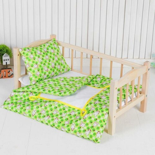 Постельное белье для кукол Страна Карнавалия Зайчики на зеленом, простынь, одеяло, подушка (4452046)