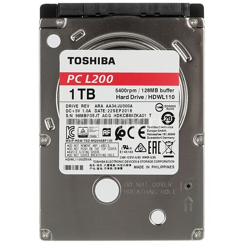 Жесткий диск Toshiba L200 1 ТБ HDWL110UZSVA жесткий диск 2 5 1tb toshiba hdwl110uzsva l200 slim 7mm sata iii 128mb 5400rpm