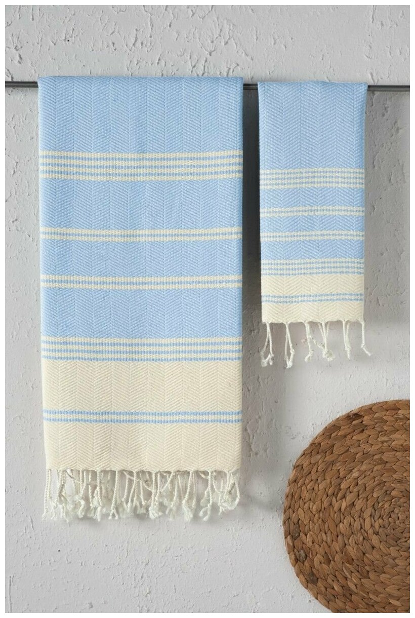 Набор полотенeц Arya с Бахромой 38x68 2 Пр. Zigzag Светло-Синий - фотография № 7