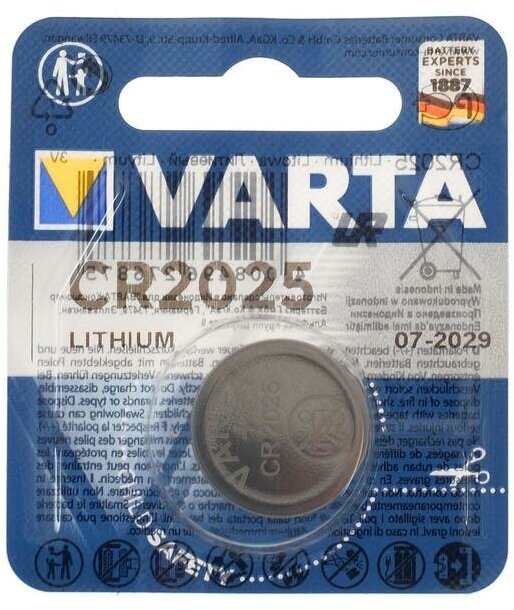 Varta Батарейка литиевая Varta, CR2025-1BL, 3В, блистер, 1 шт.