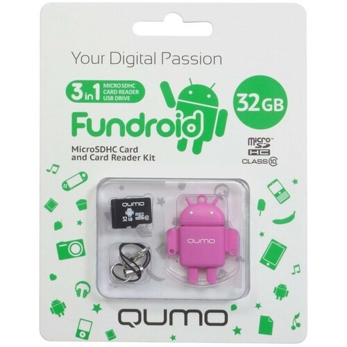 SD карта Qumo Fundroid QM32GCR-MSD10-FD-PNK зарядный комплект qumo 23647 черный