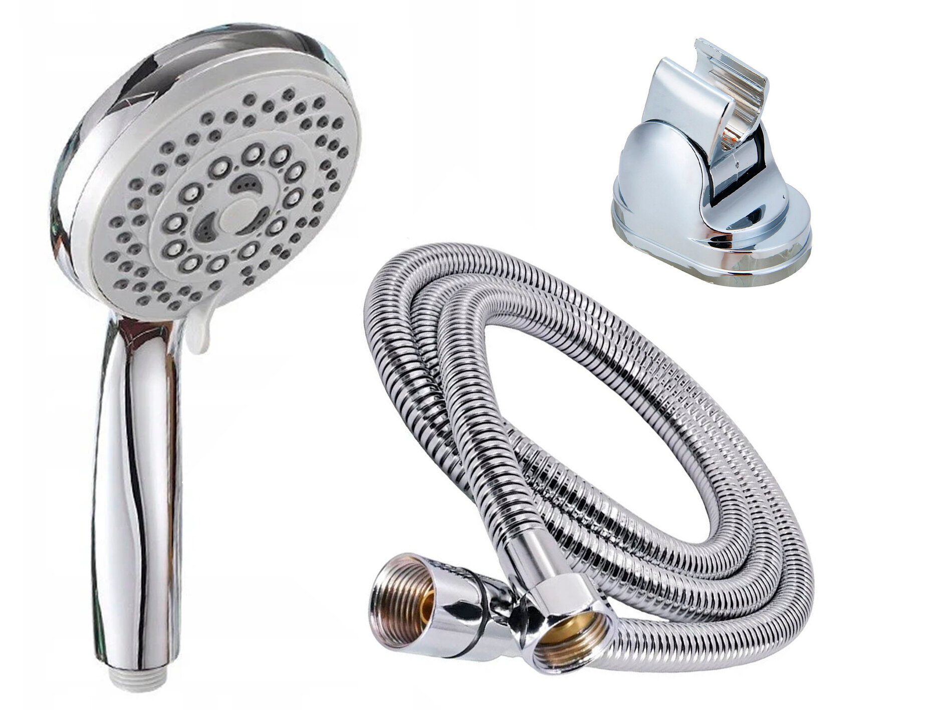 фото Душевой набор шланг с двойным замком, лейка пятирежимная PREMIUM и держатель поворотный для лейки