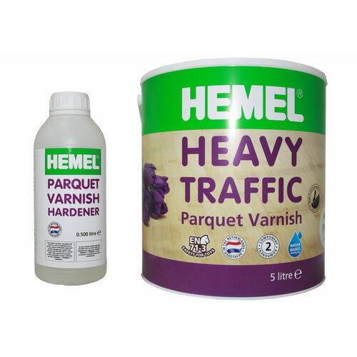 Hemel 2К Усиленный паркетный лак + отвердитель (Hemel Heavy Traffic) 5.5л полуматовый износостойкий лак на водной основе timbercare pro aqua varnish 2 5 л полуматовый 350074