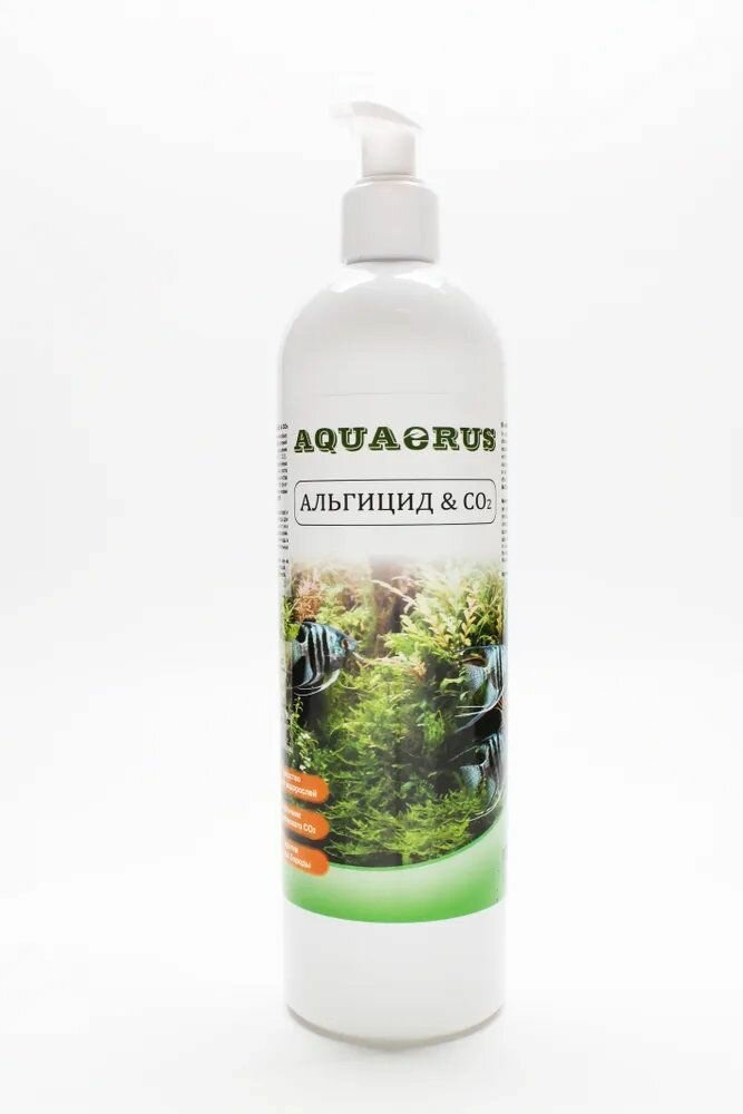 Средство для воды в аквариуме AQUAERUS Альгицид & CO2 против красных и зеленых водорослей, для очистки / жидкость 500 мл