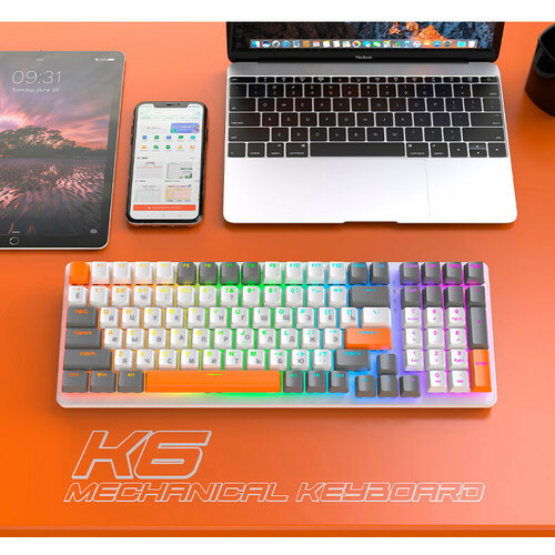 Игровая RGB беспроводная механическая клавиатура K6 Bluetooth, Серый/Оранжевый