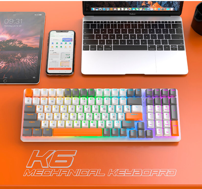 Игровая RGB беспроводная механическая клавиатура K6 Bluetooth