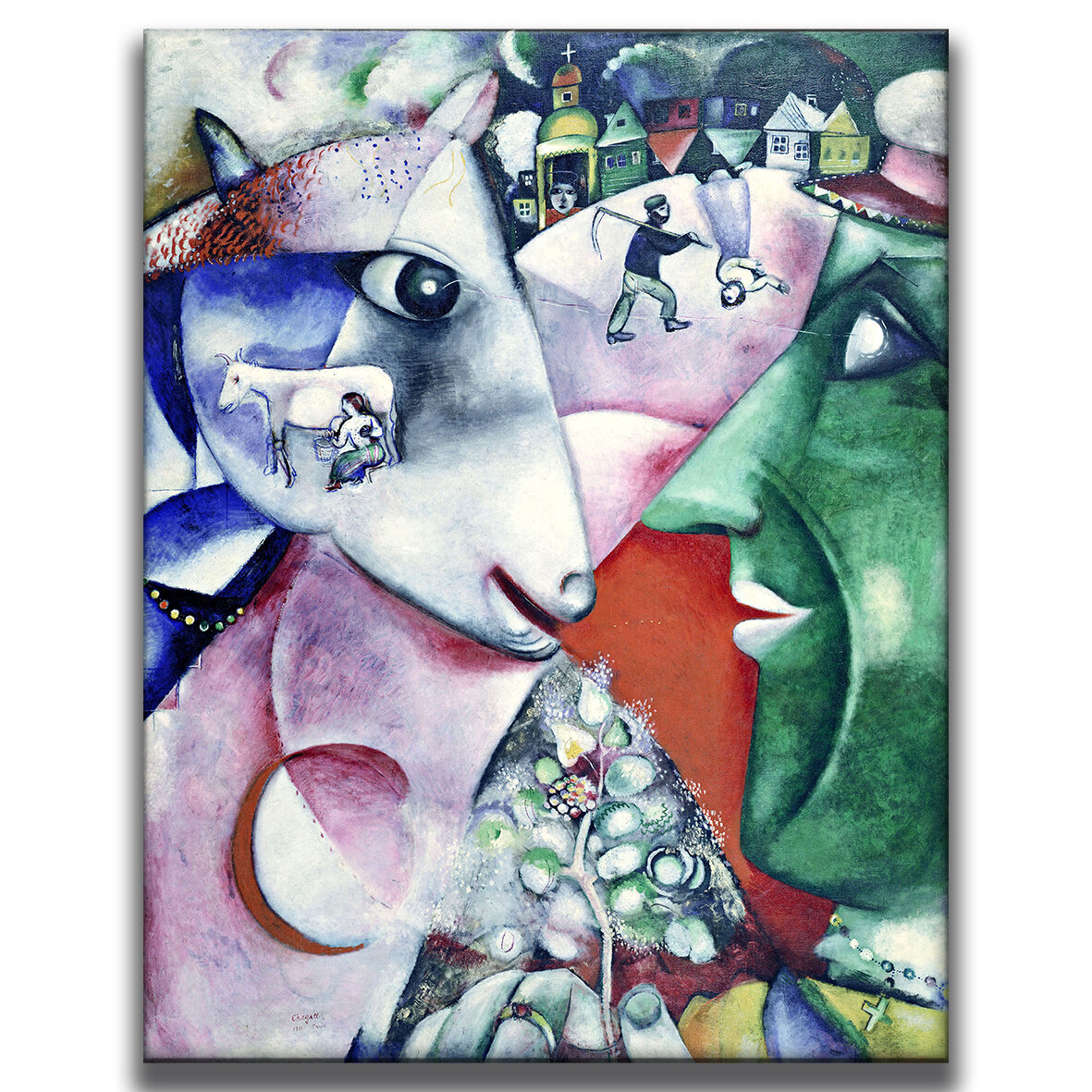 Картина для интерьера на холсте Марк Шагал «Я и деревня» 30х38, холст натянут на подрамник