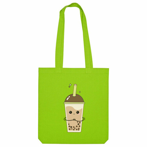 сумка корги и чай боба bubble tea желтый Сумка шоппер Us Basic, зеленый