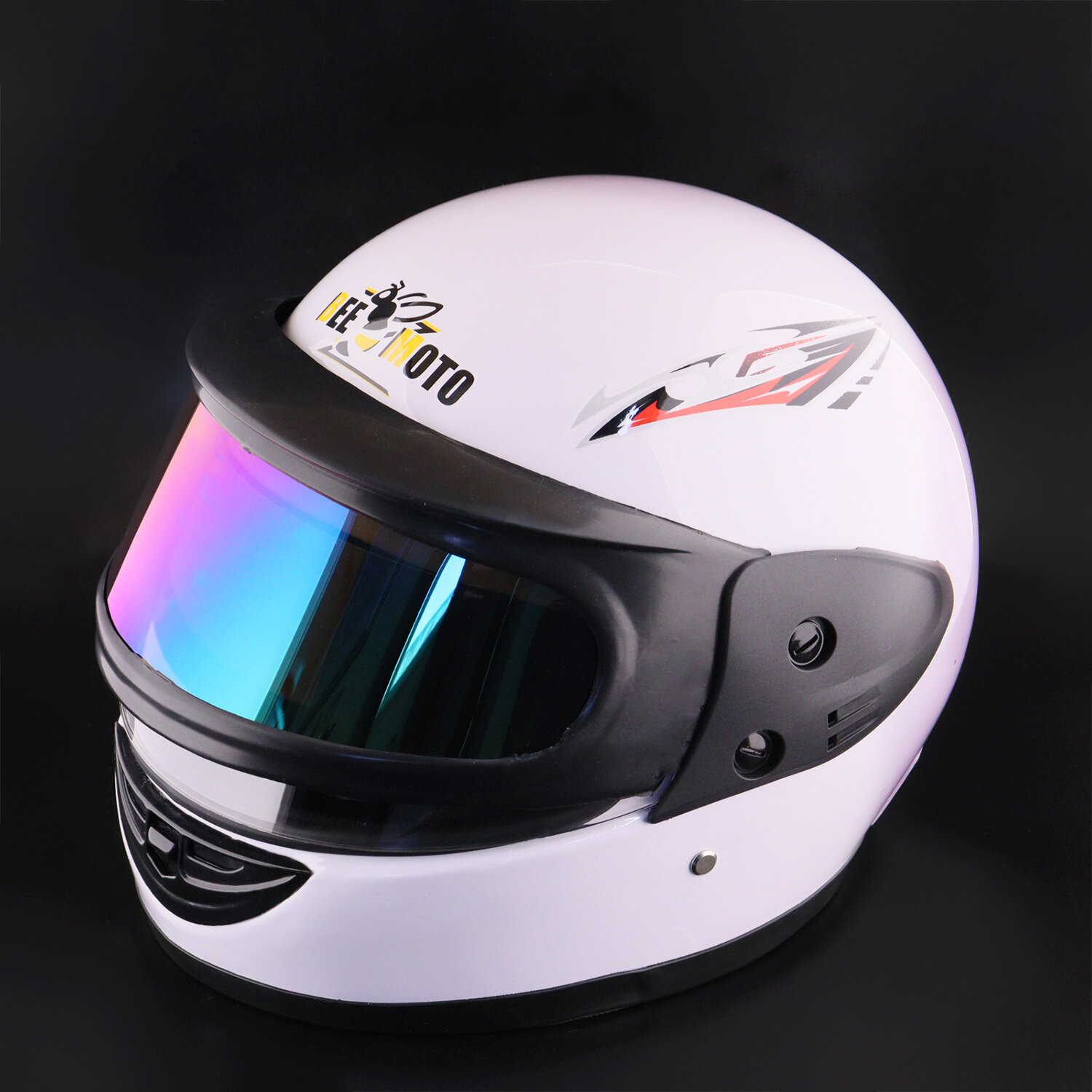 Мотошлем интеграл (size; S белый, с узором, двойной визор) T-03 "BEEZMOTO" — фото 1