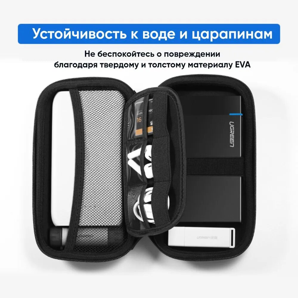 Органайзер UGREEN LP128 (50274) Hard Disk Storage для кабелей, наушников и жестких дисков. Размер: бульшой (L). Цвет: черный — фото 1