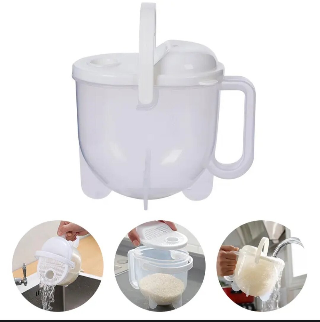 Дуршлаг "Рисомойка", пластик, белый, для круп и ягод, с крышкой — фото 1