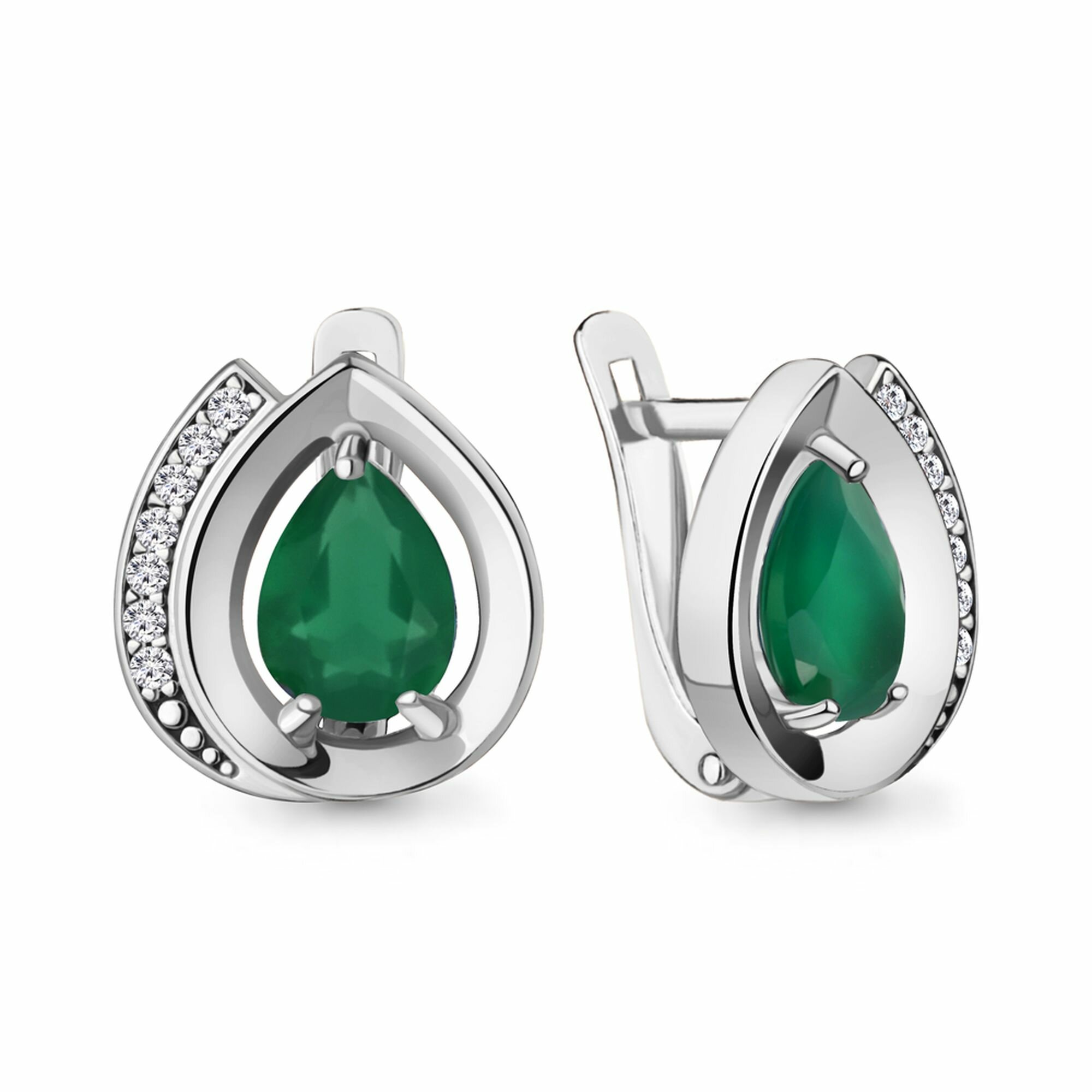 Серьги Diamant online, серебро, 925 проба, родирование, фианит, агат, длина 1.3 см, , бирюзовый