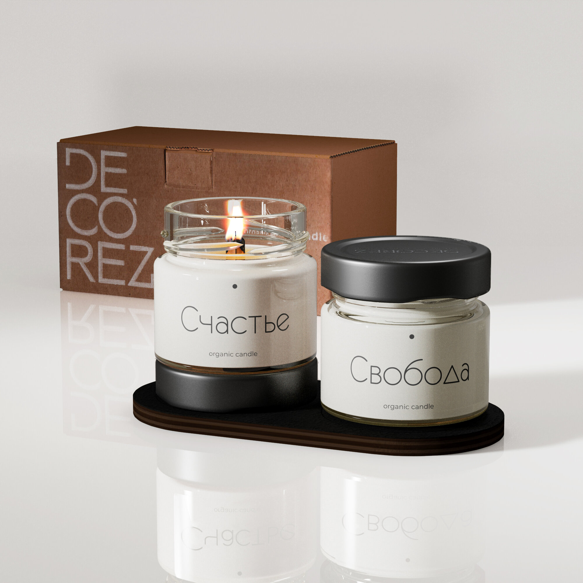Свеча ароматическая DECOREZ "Счастье", деревянный треск в стакане, соевый воск, 2шт — фото 1
