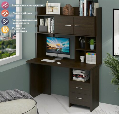 Изображение товара Стол СКЛ-Прям130+НКЛХ-130 В Венге с надстройкой