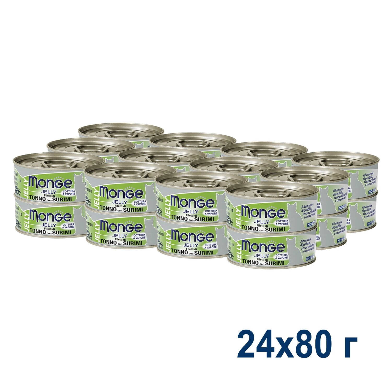 Monge Cat Jelly консервы для кошек (кусочки в желе) Тунец и сурими, 80 г. упаковка 24 шт