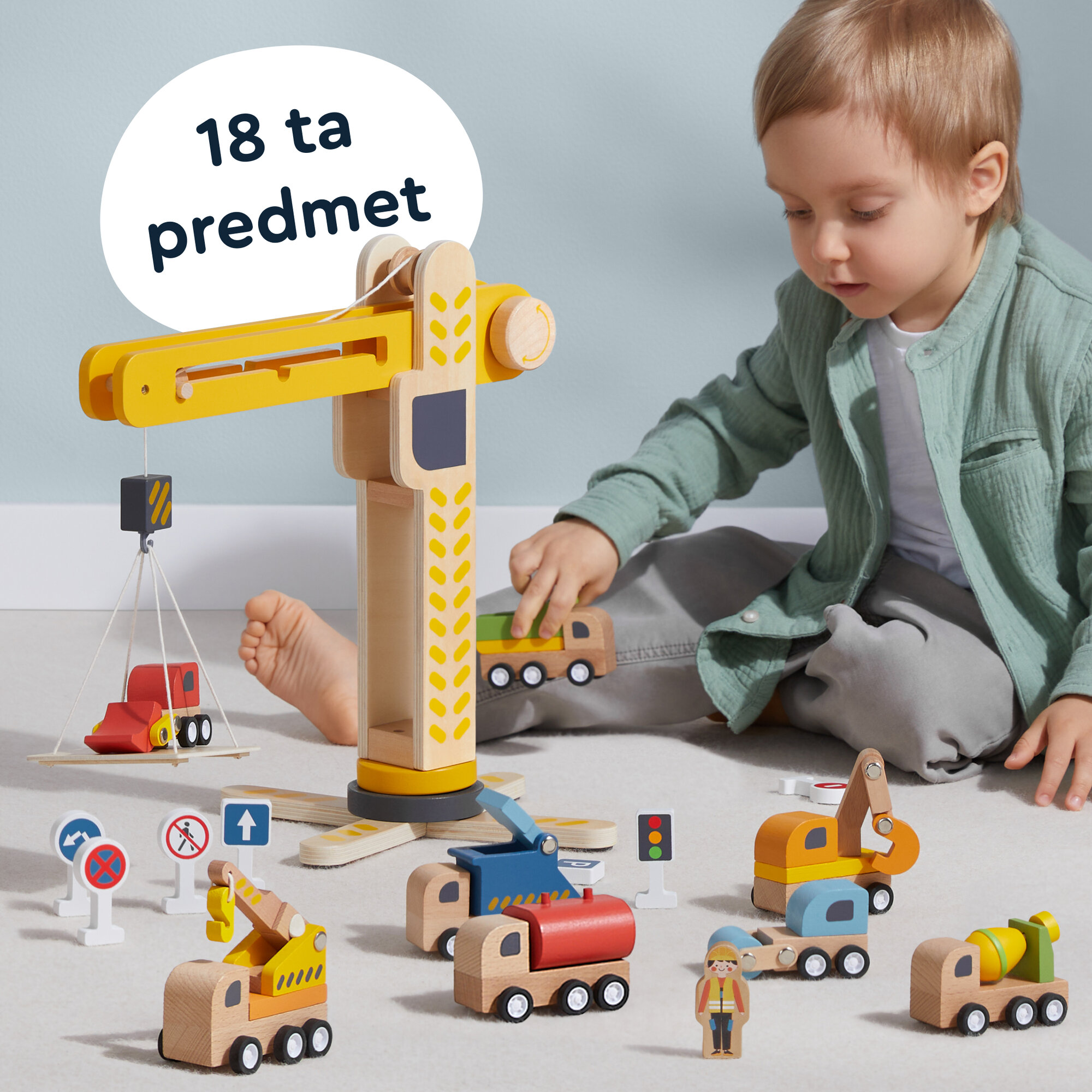 Игровой набор с деревянными машинками– Стройплощадка Кран-Паркс