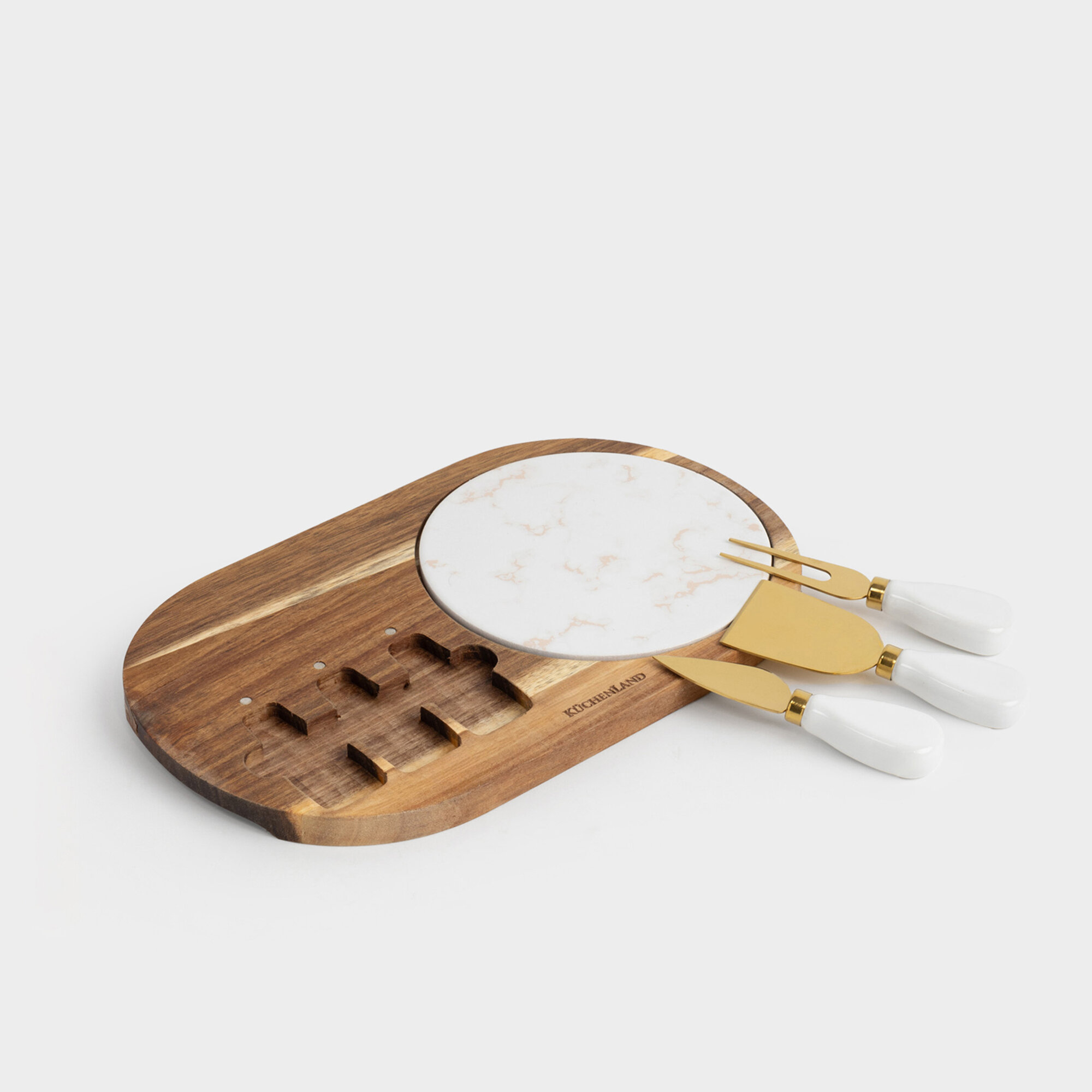 Набор для сыра 5 пр блюдо на подставке сталь/мрамор/дерево золотистый Cheese gold