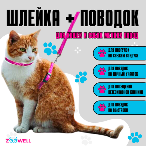 Шлейка для кошек и собак мелких пород с поводком, ZOOWELL, розовая женская футболка с принтом кошки кошки котенка кошки
