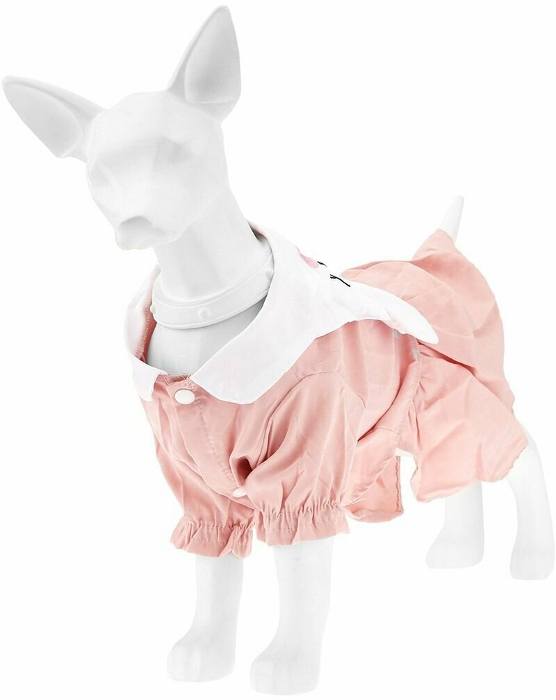 "Пэт тойс (Pet toys)" Одежда для собаки "Платье" "Зайка" с принтом, с вышивкой, на кнопках р-р XS, цвет-розовый, 100% полиэстер - фотография № 4