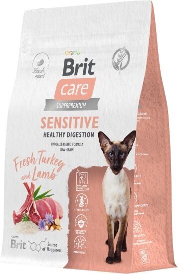 Корм сухой Brit CARE Cat Sensitive Healthy Digestion для взрослых кошек с чувствительным пищеварением с индейкой и ягнёнком 400 г