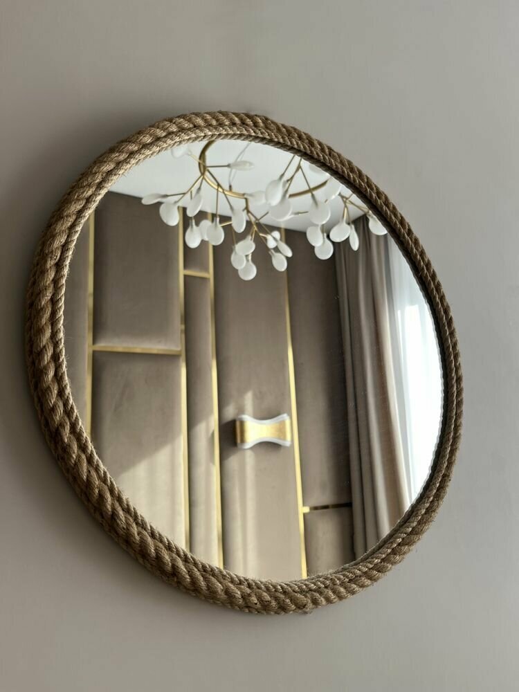 Круглое зеркало в раме из джута (8-14) 500 мм