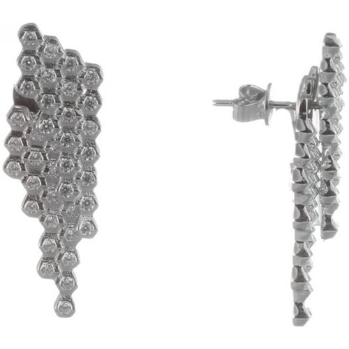 Серьги JV, серебро, 925 проба, фианит серебряные серьги с цирконием