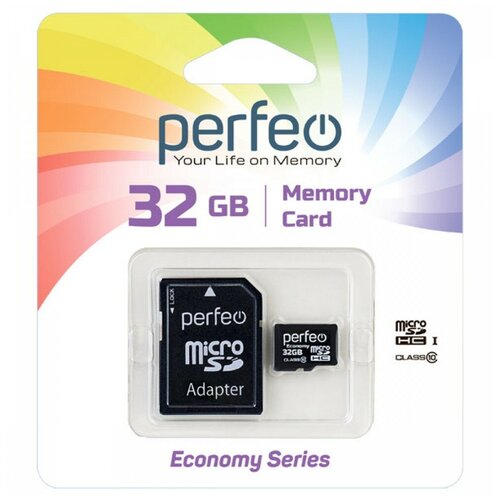 Карта памяти Perfeo microSDHC 4 ГБ Class 10, UHS-I, W 10 МБ/с, адаптер на SD, 1 шт., черный