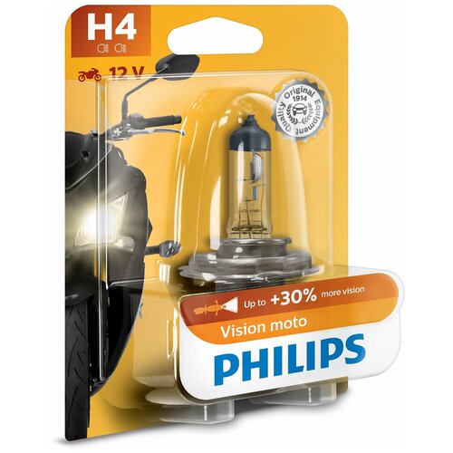 фото Лампа мотоциклетная philips vision moto h4 65w p43t-38+30% (бл.) 12v, 1шт, 12342prbw