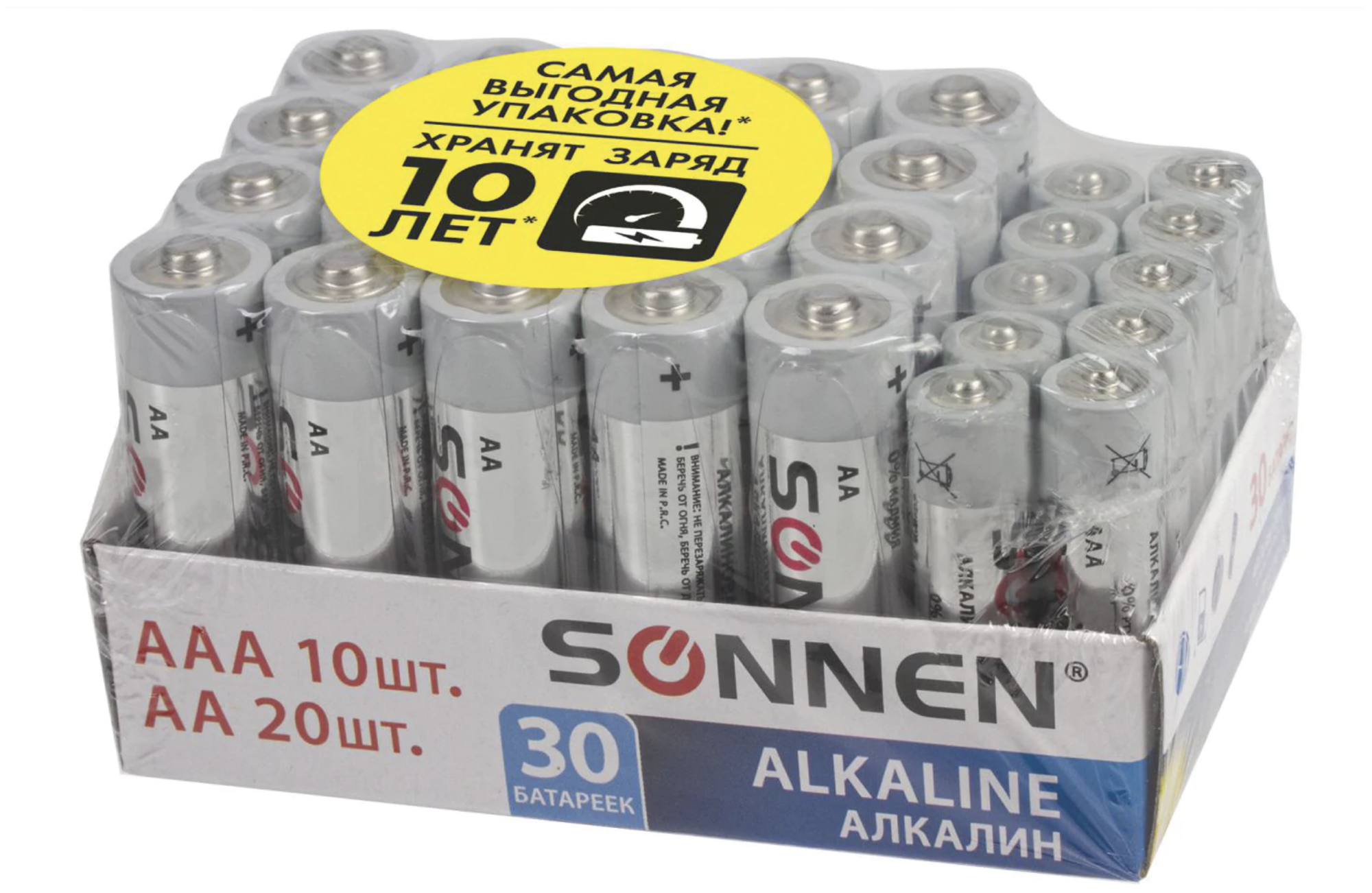 Батарейки комплект 30 (20+10)  SONNEN Alkaline AA+ААА (LR6+LR03) в коробке 455097