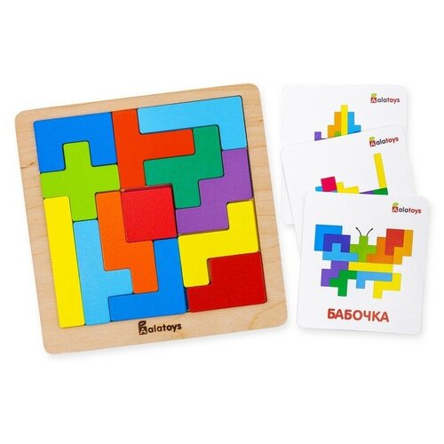 Тетрис «Цветные фигуры», 12 деталей, 18 карточек