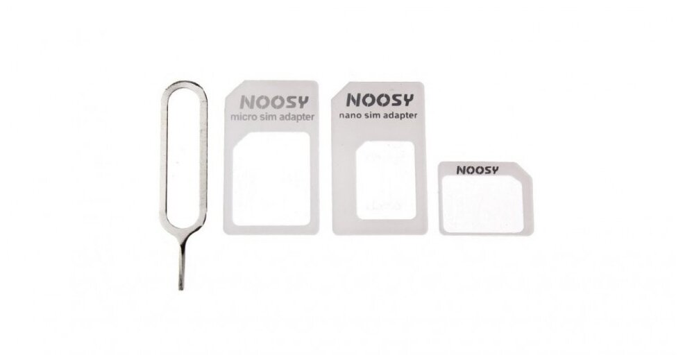 Адаптер для сим-карт Noosy 4в1 nanoSIM/microSIM/SIM/iPhone скрепка белый