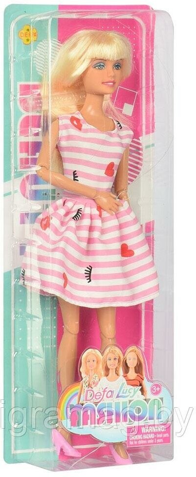 Кукла Defa Lucy Модная девушка, в розово-белом полосатом платье, 28см - фотография № 11