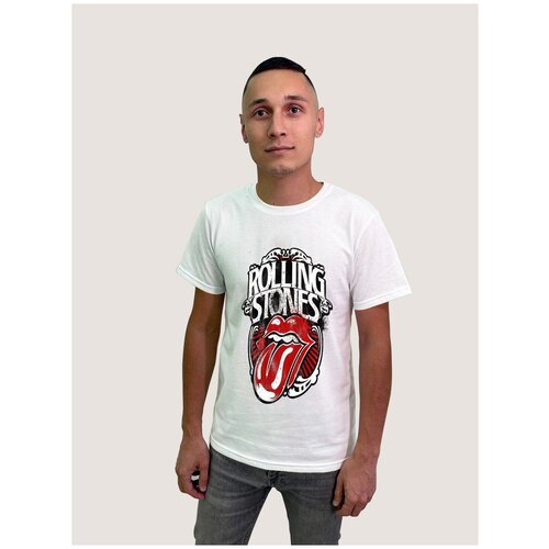 фото Футболка мужская белая из хлопка с dtf принтом музыка the rolling stones - 275 будь на стиле
