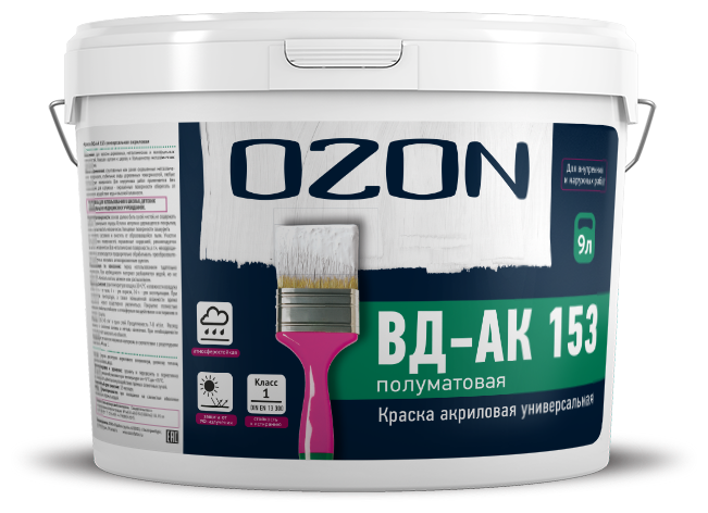 Эмали и антикоррозионные краски OZON Краска универсальная OZON ВД-АК-153С-11 С (бесцветная) 9л обычная