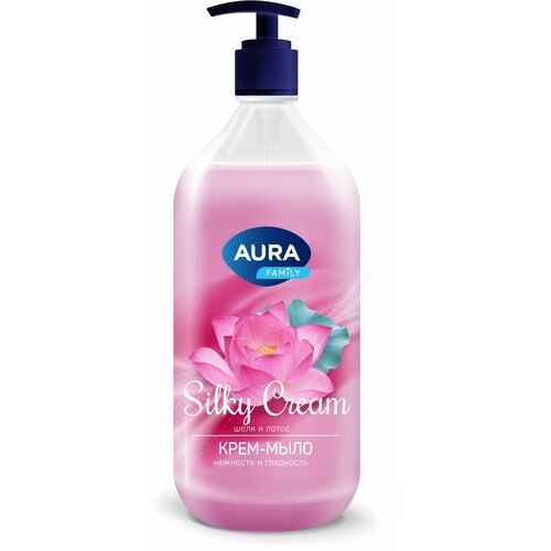 Жидкое мыло Шелк и лотос, 1000мл, AURA Silky Cream крем мыло aura silky cream шелк и лотос 1000 мл