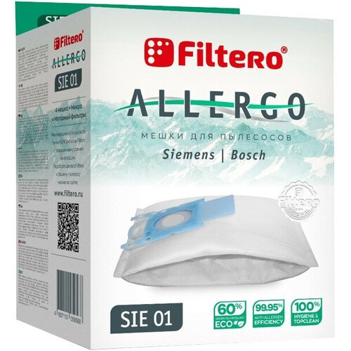 пылесборники filtero fls 01 s bag allergo 4 шт моторный фильтр и микрофильтр Пылесборники FILTERO SIE 01 (4) Allergo для Bosch, Siemens