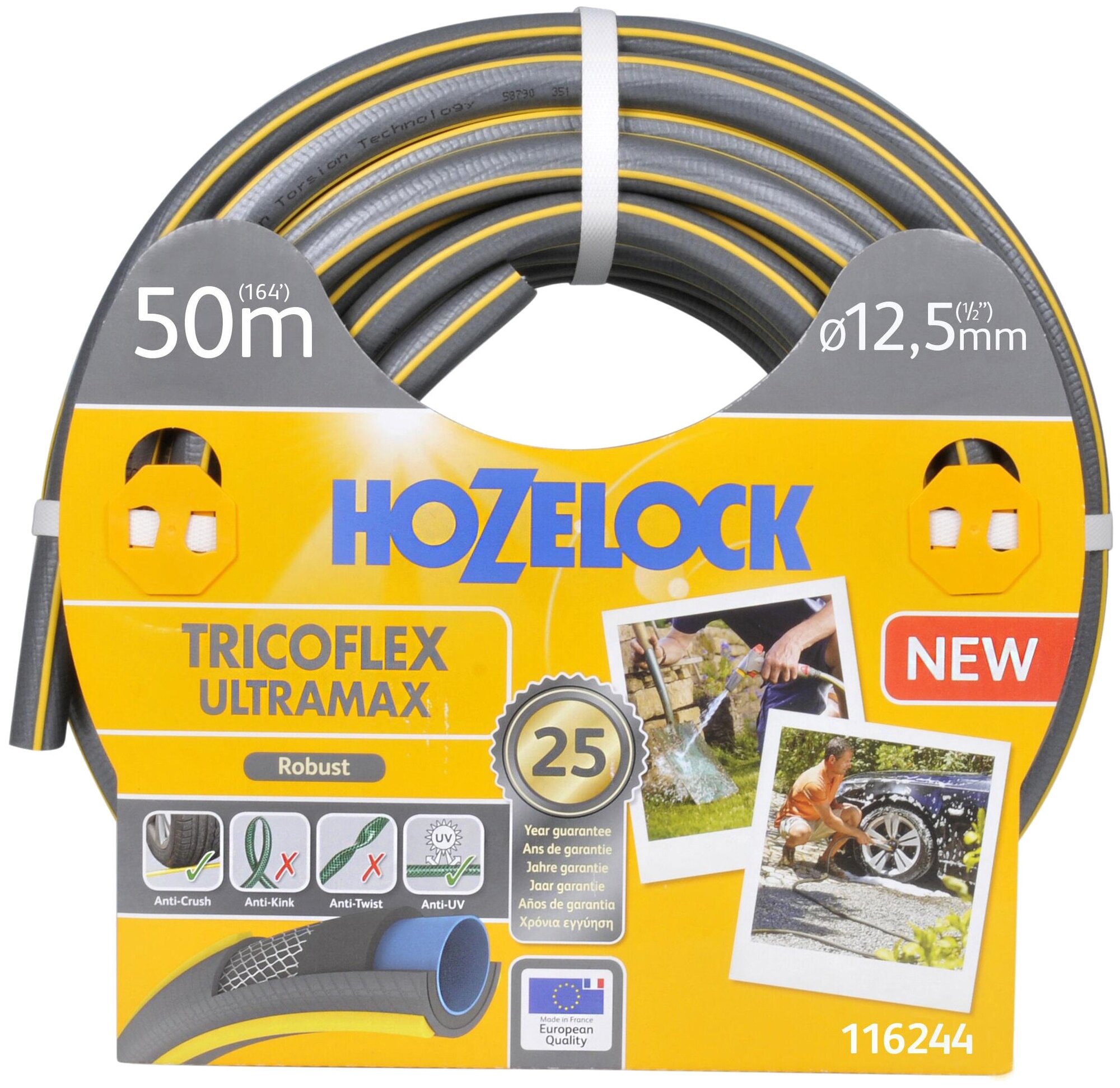 Шланг садовый поливочный HoZelock TRICOFLEX ULTRAMAX, диаметр 1/2", длина 50 м, армированный - фотография № 1