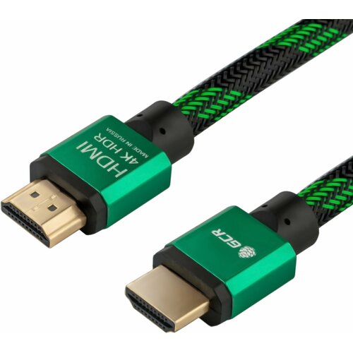 GCR Кабель 2.0m HDMI 2.0, HDR 4:2:2, Ultra HD, 4K 60 fps 60Hz/5K*30Hz, 3D, AUDIO, 18.0 Гбит/с, 28/28 AWG, OD7.8mm, тройной экран, BICOLOR нейлон, AL корпус зеленый (GCR-51486) gcr видео кабель sli м 1 5 м hdmi 2 белый od3 8 мм hdr 4 2 2 ultra hd 4k 60 fps 60hz 3d audio 18 гбит с 30 30 awg