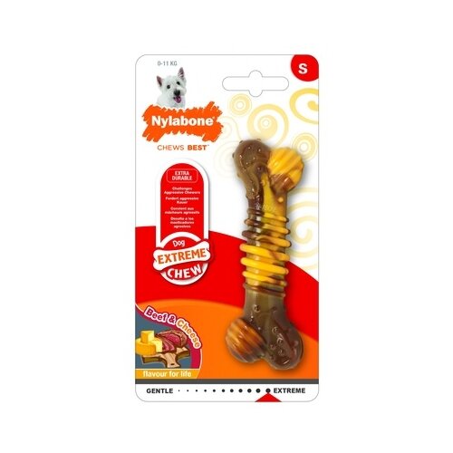 Игрушка для собак Nylabone Extreme Chew Texture Bone - Steak & Cheese текстурная косточка экстра-жесткая с ароматом говядины и сыра S (1 шт)