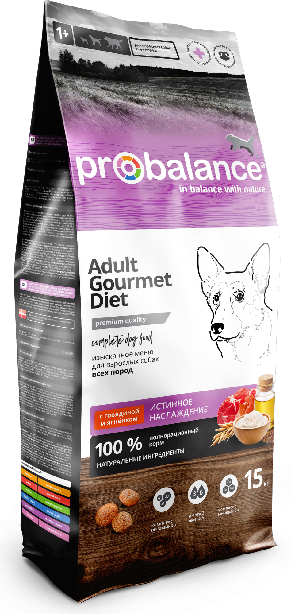 Probalance д/собак Adult Gourmet Diet, с говядиной и ягненком, мешок 15 кг