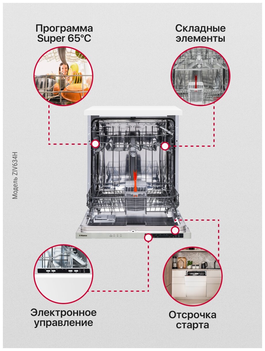 Встраиваемая посудомоечная машина 60CM ZIV634H 1191380 HANSA - фотография № 8