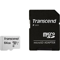 Флеш карта Micro SecureDigital 64Gb Transcend Class 10 TS64GUSD300S-A {MicroSDXC Class 10 UHS-I, SD adapter}
