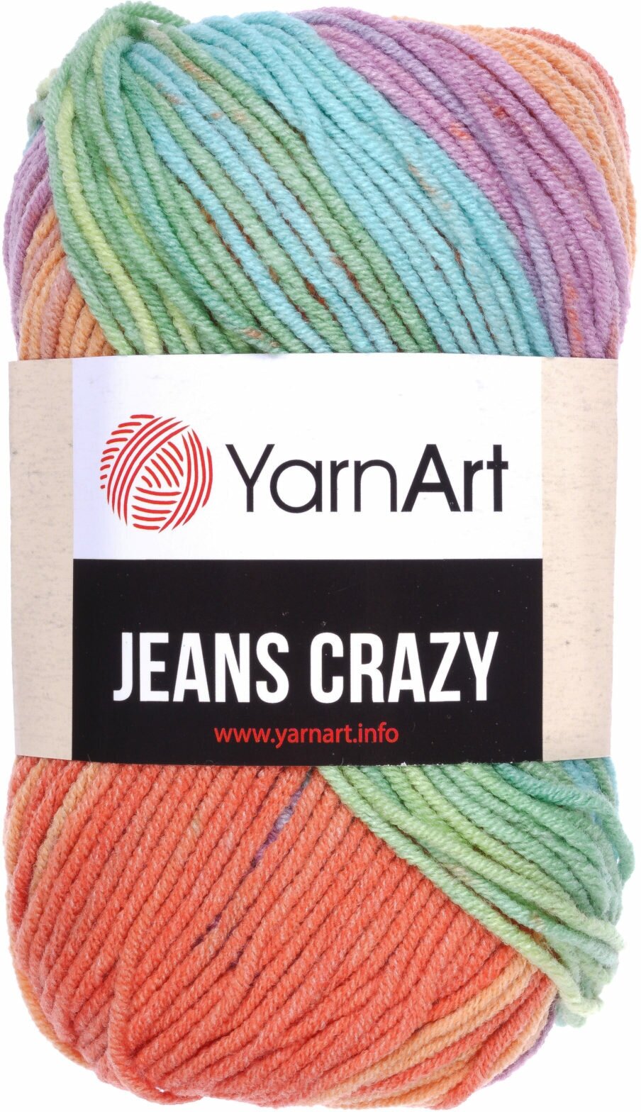Пряжа YarnArt Jeans CRAZY оранжевый-салатовый-бирюзовый-сиреневый батик (8202), 55%хлопок/45%акрил, 160м, 50г, 1шт