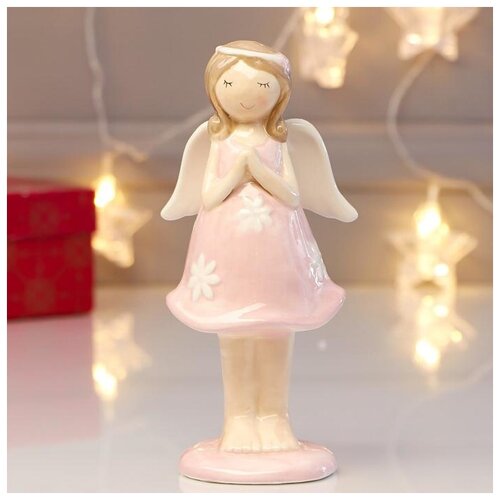фото Сувенир керамика "девочка-ангел в розовом платье с белыми цветами - молитва" 17х6,5х8 см 4825466 сима-ленд