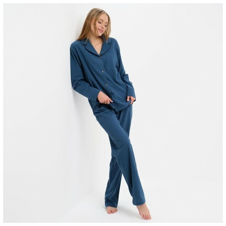 Пижама женская (рубашка и брюки) KAFTAN "Basic" р.48-50, синий - фотография № 15