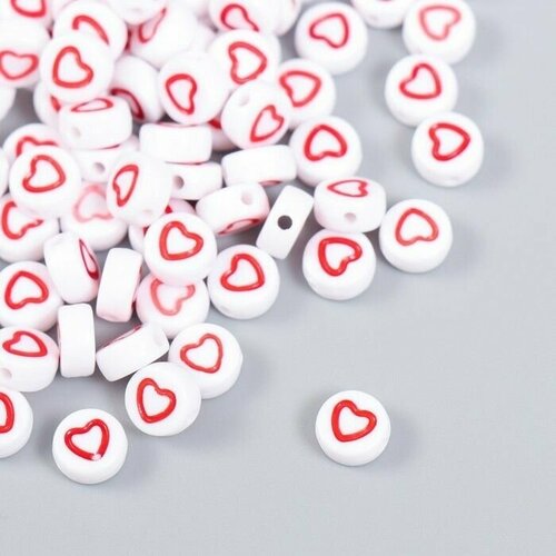 Бусины для творчества пластик Красное сердце с белой серединкой набор 20 гр 0,7х0,7х0,4 см 464563