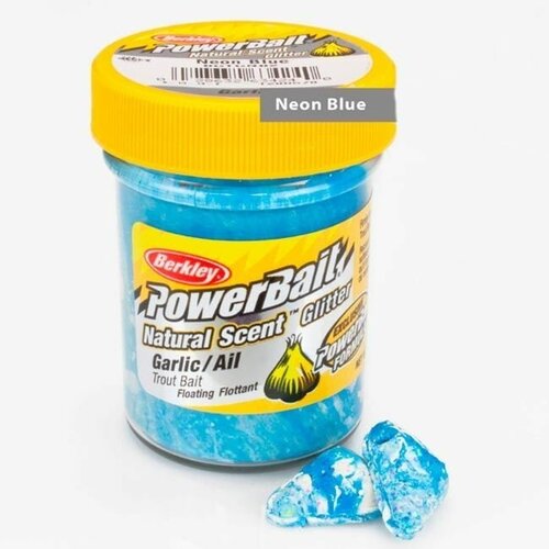 Паста форелевая Berkley PowerBait NATURAL SCENT Glitter TROUT BAIT 50gr GARLIC - NEON BLUE